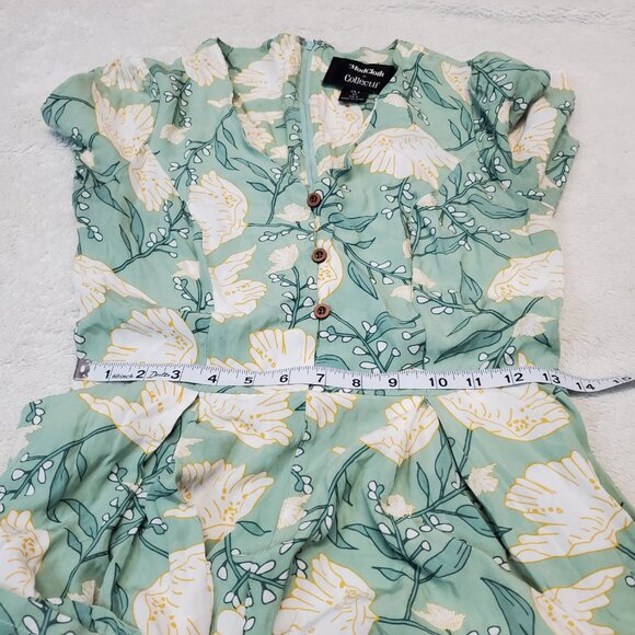 Modcloth Green White Yellow Floral Boho Romantic Cottagecore‎ Romper Women XS 4 - Picture 8 of 11